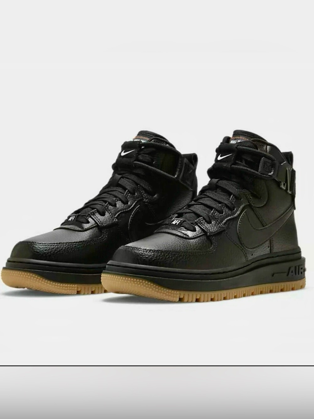Nike Women’s 7.5 Air Force 1 Hi Top utility Boot in black with brown gum